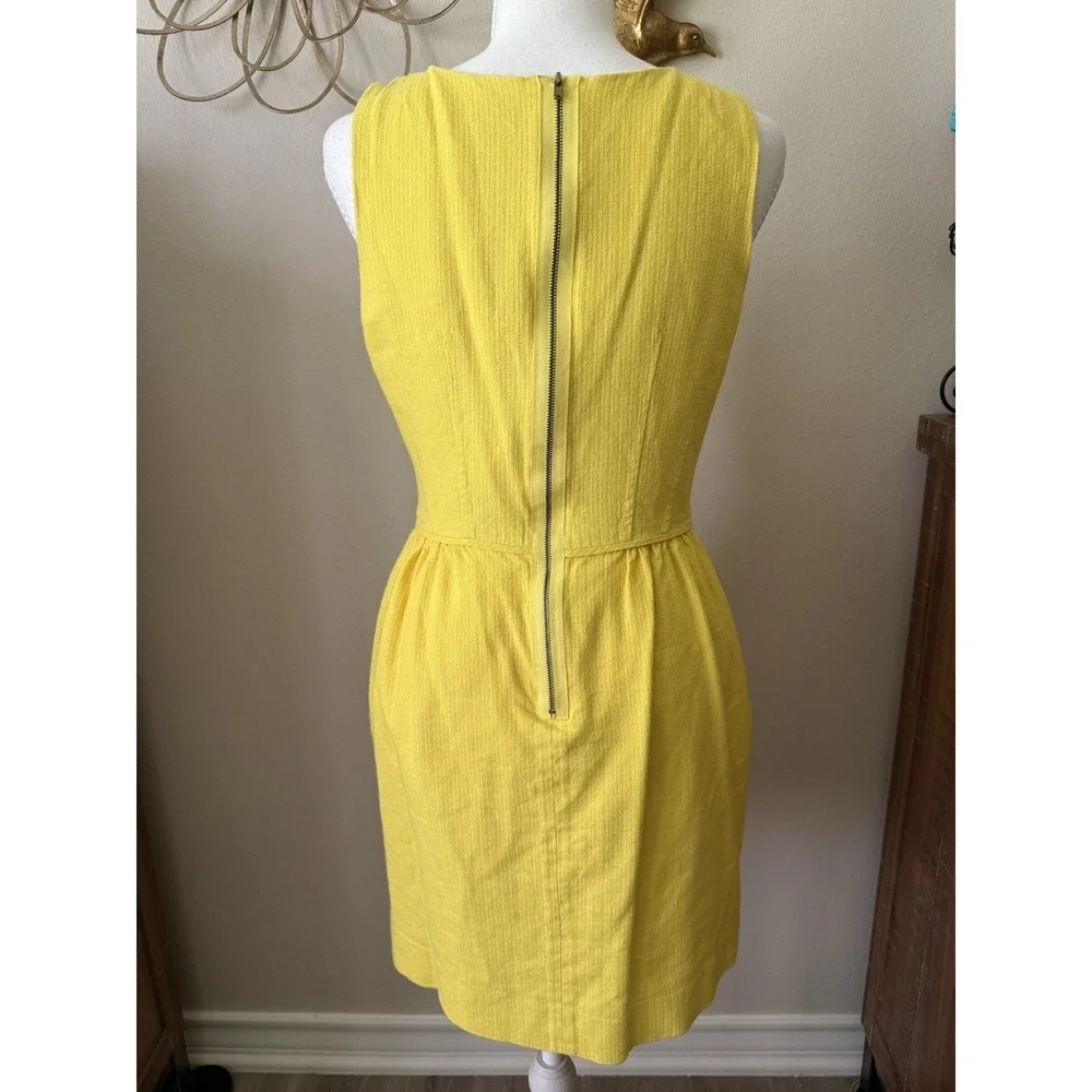 J.Crew Yellow Textured Fit & Flare Dress‎ Womens Size 6 Sleeveless Pockets